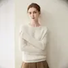 Camada base de malha de cashmere 100% de três fios com gola redonda para mulheres, suéter de manga longa, caimento solto, versátil, quente, com mangas raglã