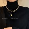 Collar de suéter con colgante cuadrado de letras apiladas de doble capa simple y elegante, joyería para mujer, cadena de clavícula nicho de lujo ligero versátil
