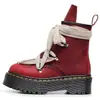 Botas de Motocicleta de Cuero Crazy Horse de Primera Capa Rojas de Caña Alta con Cordones Cruzados para Mujer, Botines Personalizados con Cremallera Lateral, Botas de Cuero Genuino con Diseño de Estrella de Seis Puntas