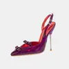 Zapatos de tacón alto con lazo transfronterizo exclusivo estilo francés, zapatos de salón de boda y banquete sexys de punta fina, sandalias de moda de tacón fino para mujer