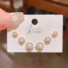 Brincos Pequenos Redondos de Pérola e Zircônia de Alta Qualidade para o Dia a Dia de Mulheres, Conjunto Elegante de Três Peças Estilo Coreano de Alto Padrão