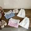 Conjunto de Colete para Meninas Transfronteiriço, Novo Estilo de Verão, Xadrez Elegante com Acabamento em Renda Suspenso, Conjunto de Duas Peças Sem Mangas da Moda para Bebê