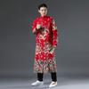 Trench Coat de Dragão de Camada Dupla Novo para o Inverno de 2025 Cardigã Estampado de Algodão e Linho com Fivela Casaco Solto Estilo Chinês com Gola Vertical