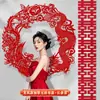 Recorte de Papel Caractere Dupla Felicidade Estilo Chinês Extra Grande Decoração para Quarto de Casamento, Roupão de Noiva para Vestir, Adereços para Fotos de Noivado Dragão e Fênix
