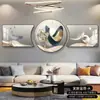 Pintura Decorativa Estilo Nuevo Fondo de Sofá Pared Pintura de Paisaje Estilo Chino Lujo Ligero Moderno Simple Pintura de Diamantes Dormitorio Mural Redondo