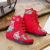Botas com Forro de Algodão Sapatos de Algodão Estilo Étnico Vintage Estilo Chinês Sapatos Femininos Sapatos de Tecido Sapatos Bordados Femininos Salto Alto Feito à Mão