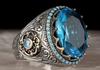 Anillo Rongyu europeo y americano artesanal con diamantes incrustados de circón verde esmeralda Amazon Hailan gema anillo vintage para hombre