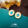 Novos Brincos de Cabaça Turquesa Texturizados da Moda, Estilo de Nicho, Brincos Exquisitos de Trevo de Quatro Folhas, Brincos de Luxo Leve e de Alta Qualidade