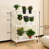 Estantería de hierro forjado de varios niveles, expositor de suelo multicapa para plantas de interior, con ruedas, adecuado para organizar plantas en maceta en el jardín