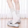 Meias de renda Lolita com cano alto para primavera e outono com fita de laço meias de cano alto estilo ballet branco meias de cano médio jk