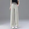 Calças casuais slim fit feitas sob medida para mulheres, estilo fino de verão, novo modelo 2026, cintura alta, com caimento fluido, calças finas de perna larga, estilosas