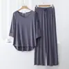 Conjunto de Pijama Casual Fino com Gola V em Modal 2025, Camiseta de Manga 3/4 Estilo Coreano, Tamanho Grande, Efeito Emagrecedor, Conjunto de Duas Peças para Mulheres