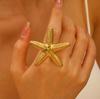 Anillo ajustable con apertura de estrella de mar oceánica para mujer, joyería de acero inoxidable transfronteriza entre Europa y Estados Unidos, venta al por mayor