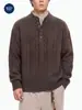 Suéter Mu Qiu Ropa de Hombre Medio Cremallera Falso Dos Piezas Cuello Henley Trenzado Hilo Grueso Suelto Cálido