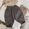 Novas Calças Infantis Estilo Coreano Outono Versátil Moda Casual com Costura Cor Sólida Tendência de Outono Largas Longas