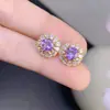 Brincos de Tarraxa de Ametista Pura Natural, Cor Super, Tamanho da Pedra Solta: Inlay de Prata de Lei S925 de Alta Qualidade 6*6mm