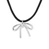 Collar de plata de ley 925 con lazo de cuerda negra para mujer, tejido a mano, sencillo, con cadena de lana ajustable N0732