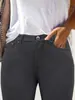 Cy038 Novo Estilo Moda Feminina Simples Cintura Alta Cor Sólida Metálico Cintura Alta Elástico Skinny Cor Sólida Calça Jeans