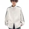 Sudadera abierta de estilo americano con tres rayas, chaqueta de otoño para hombre de alta costura con bloques de color y rayas, elegante y de corte holgado, adecuada para parejas