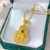 Colgante de Calabaza Loto Incrustado de Diamantes, Estilo Antiguo Oro Arena Doble Cara Hueco Filigrana Cobre Chapado en Oro, Estilo Chino Nuevo con Cuerda