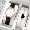 Conjunto de relógio feminino best-seller transfronteiriço: relógio de quartzo simples com pulseira de couro digital + pulseira em formato de coração, estilo trendy do Instagram