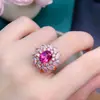 Anillo de Topacio Rosa Natural, Cristal de Topacio Rosa Fino, Tamaño Grande de Piedra Principal: 7*9mm, Chapado en Plata 925 con Oro Rosa