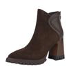 Sapatos Femininos Artesanais 2026 Outono e Inverno Novos Moda Retrô Costura Salto Bloco Botas Curtas Femininas Zíper Traseiro Botas de Salto Alto Bico Fino
