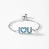 Anillo de Cadena con Letras "I LOVE U" de Plata de Ley 925 Lujo Ligero Romántico para Mujer Temperamento Suave Regalo del Día de San Valentín