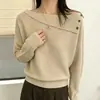 Suéter grueso de punto grueso con hombros descubiertos estilo coreano para mujer, diseño de otoño e invierno, top holgado y casual de manga larga