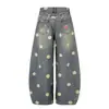 Moda 2026 Tendencia Estampado de Lunares Bordado de Letras Denim Desgastado Pantalones Casuales Curvos Venta al por Mayor Directo de Fábrica 55