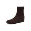 2026 Nuevas Botas de Tobillo de Terciopelo con Punta Redonda para Aumentar la Altura 4cm para Mujer Botas de Tobillo de Terciopelo Plus Botas Adelgazantes Botas Elásticas Versátiles de Temperamento