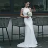 Vestido de Novia Ligero 2026 Transfronterizo Nuevo Estilo Novia Blanco Satín Cola Sencilla Fotografía de Viaje Vestido Sirena Fuente de Comercio Exterior