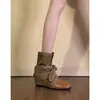 Botines retro Maillard para mujer que aumentan la altura, nuevo diseño de nicho otoño e invierno 2026, botas vaqueras planas estilo páramo