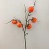 Fruta artificial Caqui redondo Caqui achatado Galhos de caquizeiro Alta imitação Fabricantes de artesanato decorativo europeu e americano Atacado Espuma