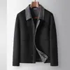 Jaqueta de trabalho masculina outono e inverno com blocos de cor, lapela, zíper, jovem e luxuosa, negócio, feita à mão, lã, casaco quente