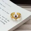 Anillo Abierto de Zirconia Diamante Morado Vintage de Lujo Ligero Diseño de Nicho Anillo Elegante para Mujer
