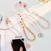 Cordón para Teléfono Móvil Hecho a Mano para Mujeres, Correa Larga de Cadena Rosa Fresita, Accesorio Largo Cruzado, Cadena Larga de Teléfono Móvil de Perla y Cristal