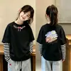 Camiseta de Manga Longa para Meninas, Novo Estilo Outono 2026, Camiseta Básica Casual Duas em Uma Infantil, Top 100% Algodão para Bebês Meninas