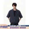 Camisa de manga corta para hombre con cuello camisero y escote en V, camiseta fina de verano, estilo americano, retazos, imitación de dos piezas, longitud media, estilo casual