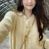 Otoño e Invierno Nuevo Manga Larga Elegante Estilo Suave Corto Correa de Lazo Retorcido Tejido de Punto Suéter Cárdigan Abrigo Mujer