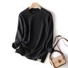 Camiseta de invierno para mujer, de lana de lyocell gruesa, cepillada y forrada, cálida, dividida, de largo medio, con cuello redondo y manga larga.