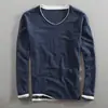 Europa y Estados Unidos primavera nueva camiseta de algodón para hombre algodón fino manga larga cuello en V falso dos capas base shirt moda-claro