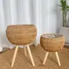 Cesta de flores de imitación de ratán al por mayor transfronteriza soporte de flores simple paja piso planta sala de estar decoración balcón maceta tejido