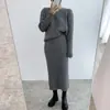 Traje casual chic elegante de Corea del Sur para mujer otoño e invierno Nuevo suéter tipo pullover Sal de Roca vestido tubo ajustado conjunto de dos piezas