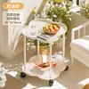 Mesa Lateral Carrinho de Vidro Móvel, Mesa de Centro Pequena para Sofá de Sala de Estar, Prateleira de Armazenamento, Mesa de Cabeceira de Quarto Estilo Francês de Luxo Leve