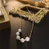 Corrente de lábios estilo coreano colar de pérolas de água doce feminino moderno feito à mão simples corrente de clavícula mesmo estilo da celebridade da internet colar com textura de temperamento
