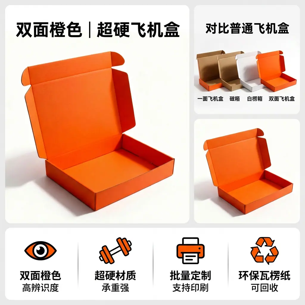 双面橙色飞机盒爆品主图