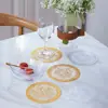 Posavasos cenicero redondo de PVC estilo europeo con sello dorado de 12 cm, base para cuencos del hogar, base para jarrones, tapete aislante térmico anti-quemaduras
