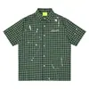 Camisa a Cuadros de Manga Corta Estilo Urbano, Cárdigan Original Personalizado con Bordado Floral, Holgado y Desgastado, Camisa de Verano para Hombre