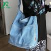 Bolsa de lona jeans estilo preguiçosa, bolsa de ombro feminina, estilo K, retrô, preppy, bolsa de compras, mochila de classe de grande capacidade, fábrica